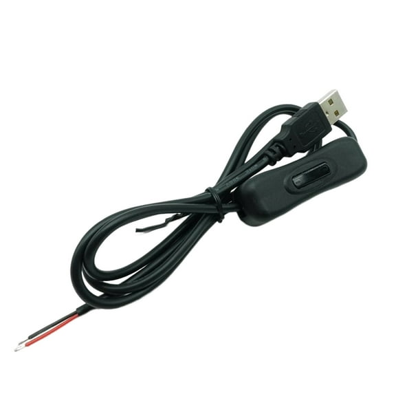 1M/1.5m USB Male Plug 2pin Wire Pigtail Cable 5V Black USB Power Cable 2 Wire Pigtail Cable USB Plug Charging Cable