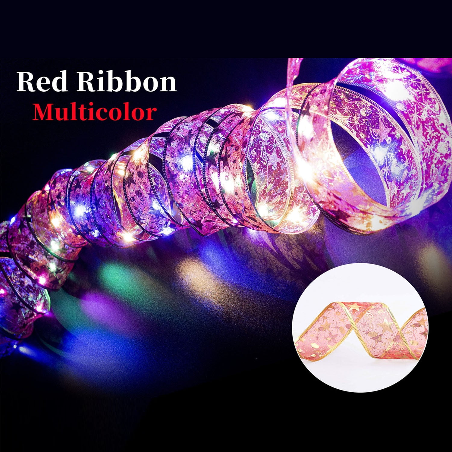 1M 10 LED Lighted Christmas Ribbon Garland,Double Layer Decorative ...