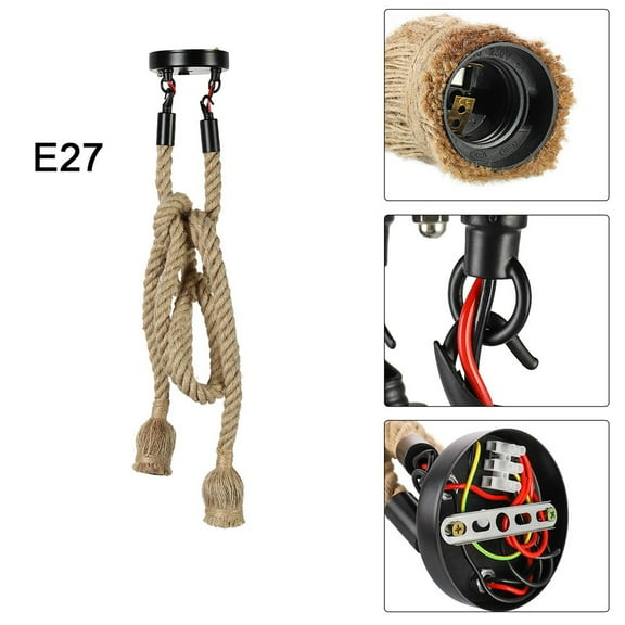 1M 2 Head Led Industrial Chandelier Retro Hemp Rope Ceiling Lamp (Without Light