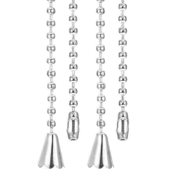 1M 3.3ft Ceiling Fan Pull Chain, 2 Pcs Beaded Pulls Cord Extender Conical Pendant for Fan Light, Silver Tone