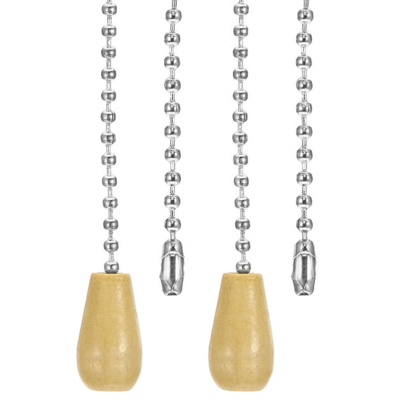 Uxcell 3.3ft Ceiling Fan Pull Chain 2 Pcs Beaded Pulls Cord Extender Wooden Pendant for Fan Light Silver Tone