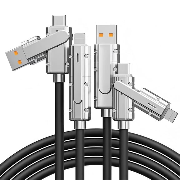 120W 4-in-1 Charging Cable, 4FT USB-C to Lighting Cable, Multi Chargers for All Devices, USB A/C to C/Lighting for iphone/Macbook/iPad/Samsung/Switch 2, Black