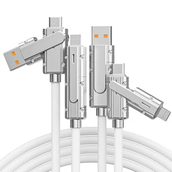 120W 4-in-1 Charging Cable, 4FT USB-C to Lighting Cable, Multi Chargers for All Devices, USB A/C to C/Lighting for iphone/Macbook/iPad/Samsung/Switch 2, White