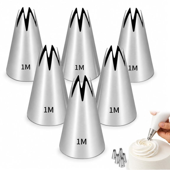 1M Piping Tip 6PCs Stainless Steel Large Open Star For Cupcake Swirls Cake