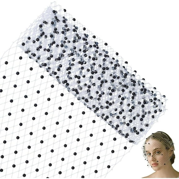 1M Polyester Mesh Fabric with Plastic Beads for DIY Veils Hats Fascinators Black 250mm