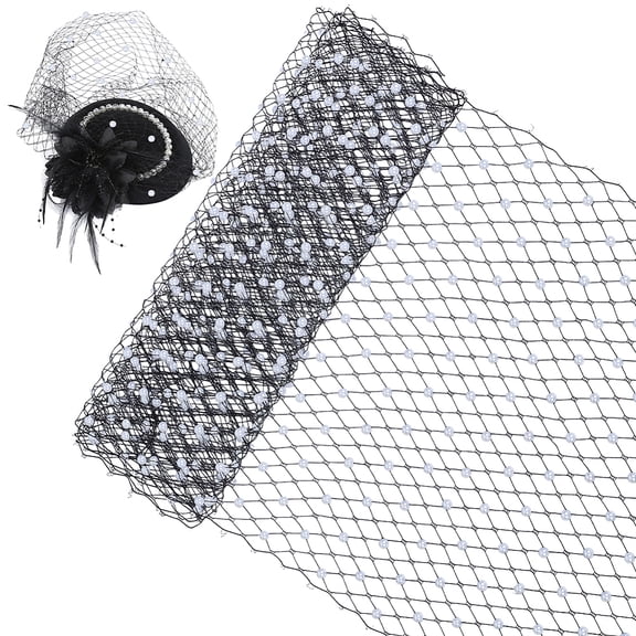 1M Polyester Mesh Fabric with Plastic Beads for DIY Veils Hats Fascinators White 250mm for DIY
