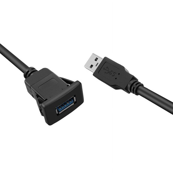 1M Socket Cable USB 3.0 Auto Car Flush Mount Male to Female Extension Cord Dashboard Panel Square Audio Line for Motorcycle(Single Port)
