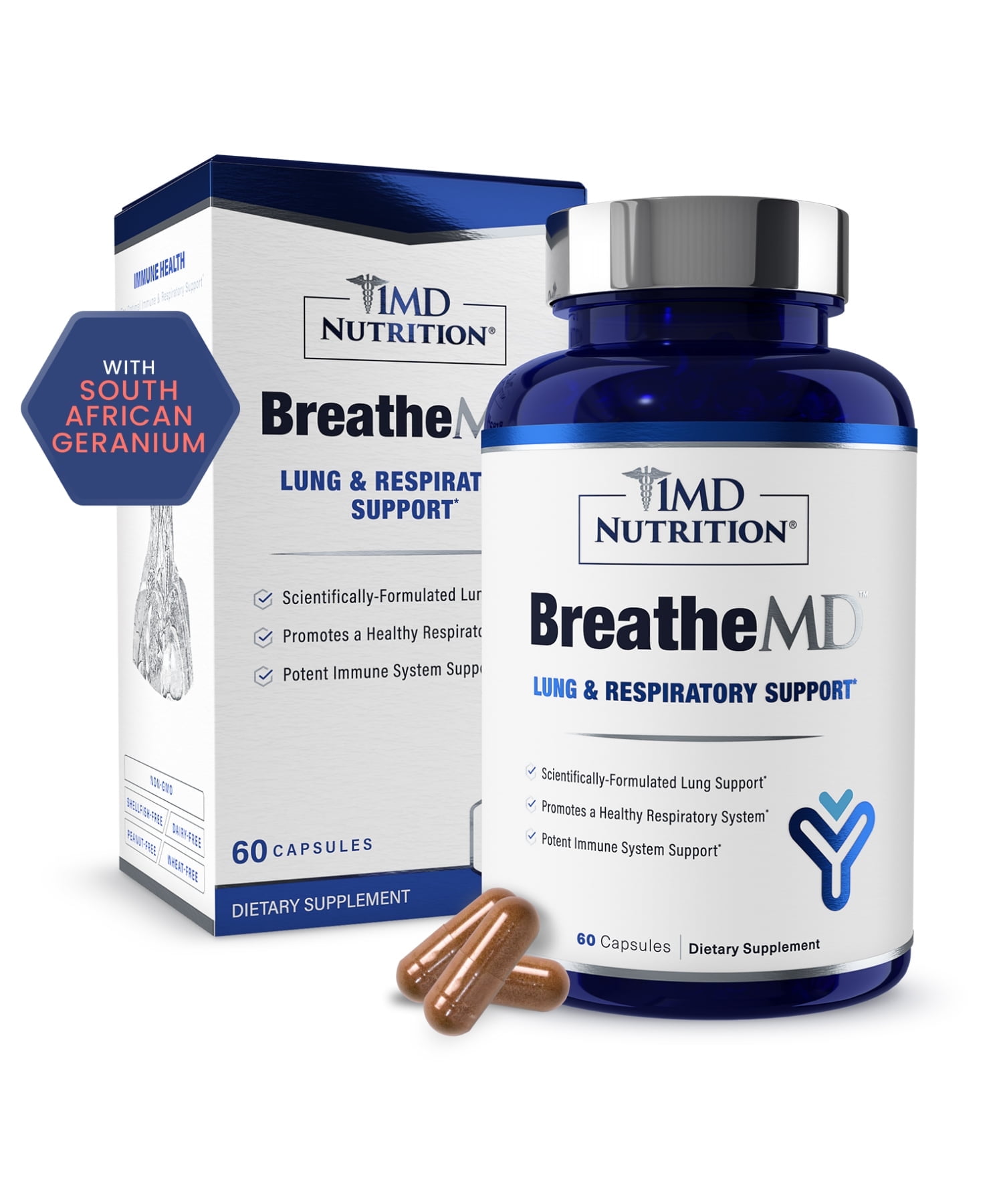 1MD BreatheMD | Lung and Respiratory Support Supplement | Promotes a Healthy Immune System | with Elderberry, Chromium, and NAC | 60 Ct.