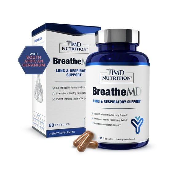 1MD BreatheMD | Lung and Respiratory Support Supplement | Promotes a Healthy Immune System | with Elderberry, Chromium, and NAC | 60 Ct.
