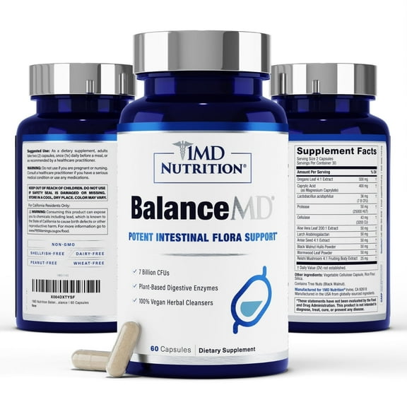 1MD Nutrition BalanceMD Vaginal Probiotics | Oregano & Caprylic Acid with Lactobacillus & Digestive Enzymes | Promotes Intestinal Flora Balance | 60 Capsules