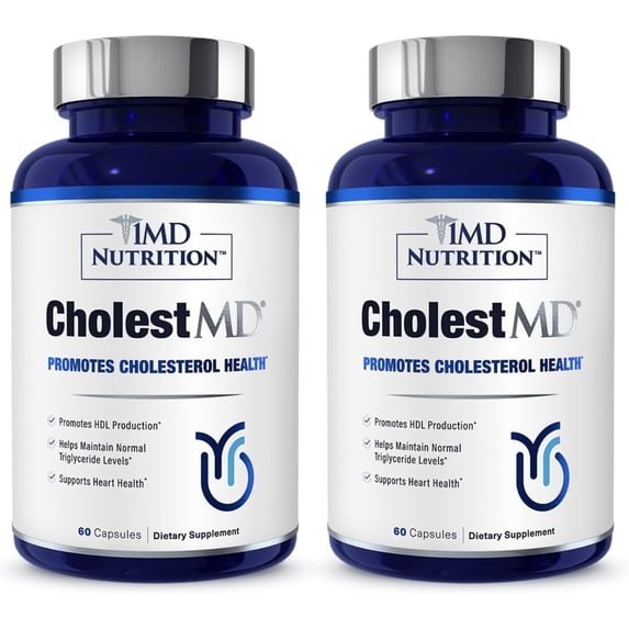 1MD Nutrition CholestMD with Olive Leaf Extract, Bergavit, Niacin, Garlic | 120 Capsules (2-Pack)