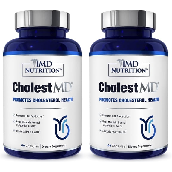 1MD Nutrition CholestMD with Olive Leaf Extract, Bergavit, Niacin, Garlic | 120 Capsules (2-Pack)