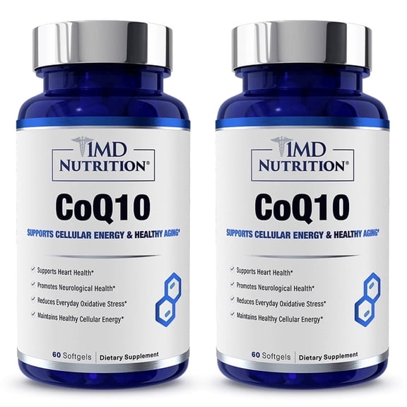1MD Nutrition CoQ10 (2 Pack) - For Heart Health & Cellular Energy Production - Health Supplement for Men & Women - Coenzyme Q10 Softgel - 60 days