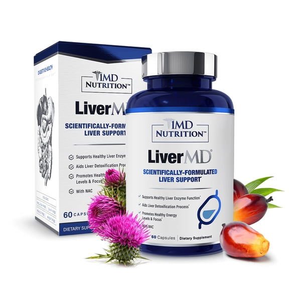1MD Nutrition LiverMD - Liver Cleanse Supplement | Siliphos Milk Thistle Extract - Highly Bioavailable, Clinically Studied for Liver Detox | 60 Capsules