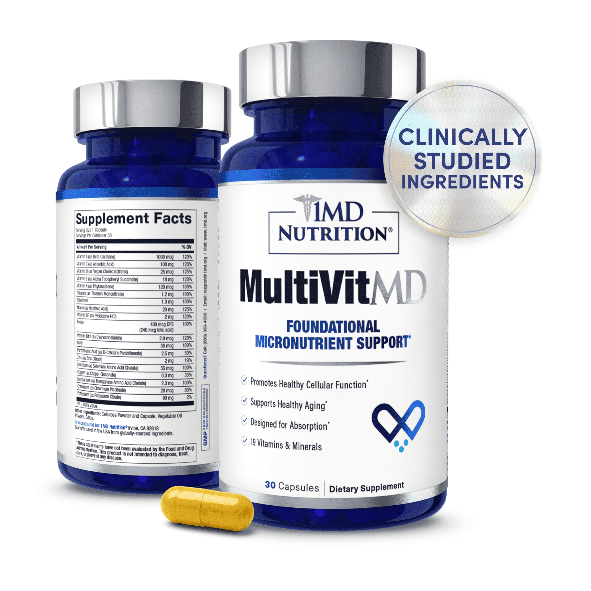 1MD Nutrition MultiVitMD Daily Multivitamin for Adults 50+ | 19 Essential Vitamins & Minerals | Supports Healthy Aging & Immune Health | 30 Capsules