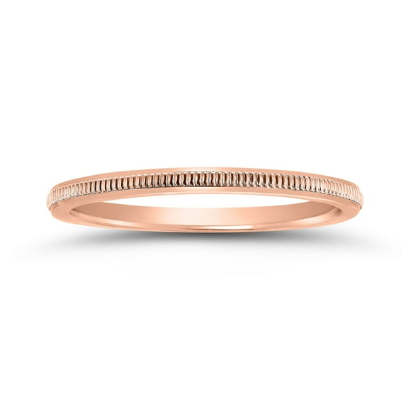 1MM Thin Hand-Squeezed Milgrain Wedding Band in 14K Rose Gold