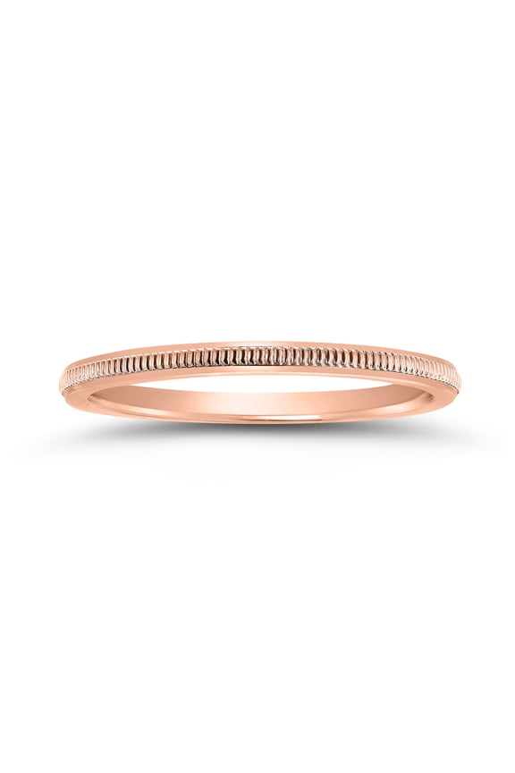 1MM Thin Hand-Squeezed Milgrain Wedding Band in 14K Rose Gold