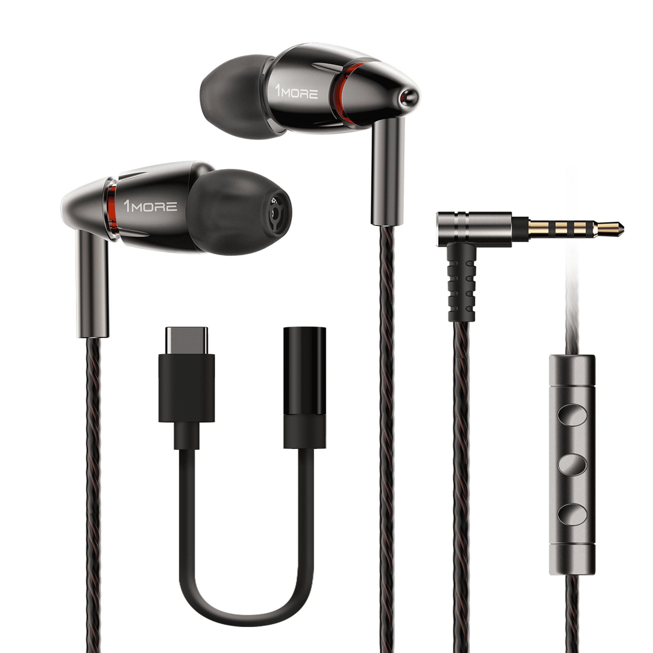 1MORE Quad Driver in-Ear Headphones with Hi-Res Audio, 3.5mm Wired Earbuds with Mic & Remote, Gray