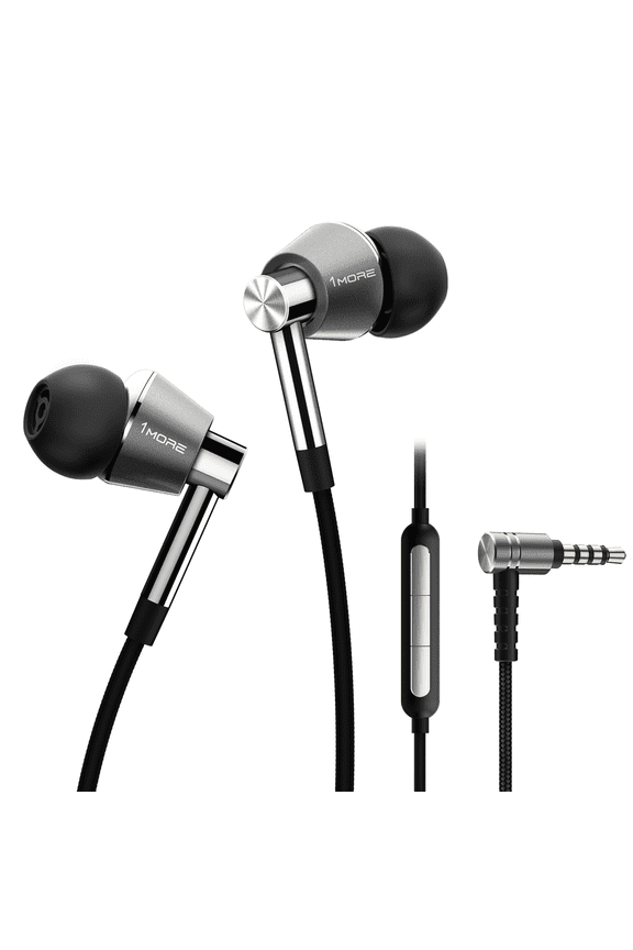 Triple-Driver Wired in-ear Earbuds Headphones with Microphone, 3.5mm Audio Jack, Silver