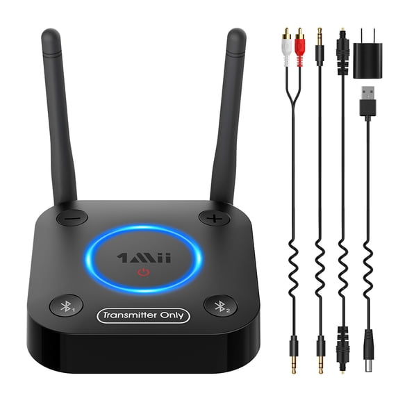 1Mii B06TX Bluetooth 5.2 Transmitter for TV with Volume Control, Aux/RCA/Optical/Coaxial Inputs