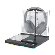 1Mii Bluetooth Headphone Stand for Audio/Music Demo, RGB Lighting, TF/USB/AUX Inputs, Dual Headset Display with USB-C Charging Port, Acrylic Sign Holder for Store, Retail, Trade Show & Exhibition
