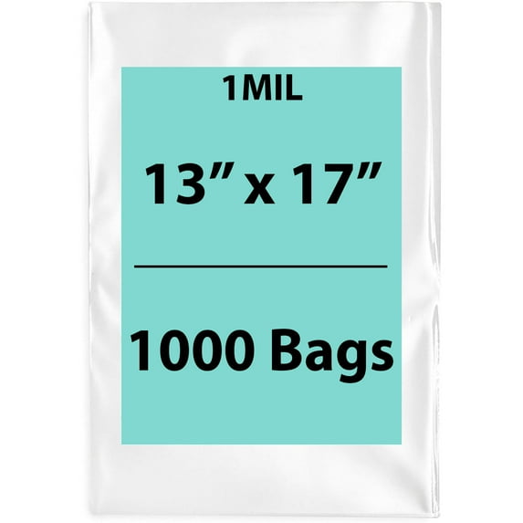 1Mil Clear Flat Open Top Poly Bags LDPE Packaging - 13"X17" & (1000 Bags)