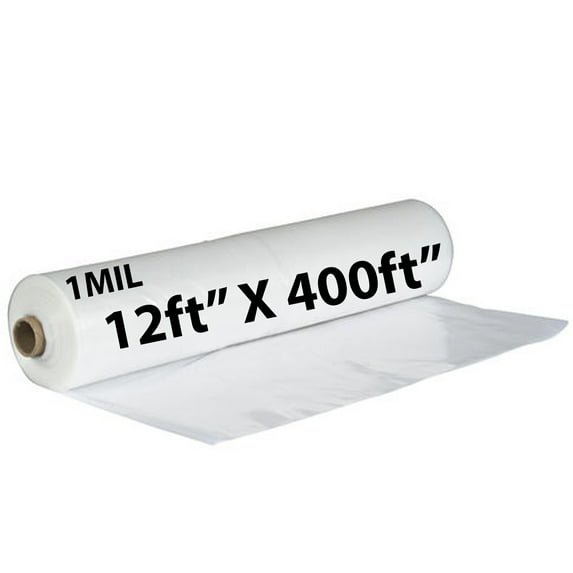 1Mil Clear LDPE Plastic Sheeting Tarp - (12ft x 400ft) - Recyclable and Waterproof Cover