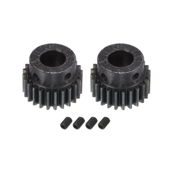 1Mod 24T Pinion Gear 10mm Bore Hardened Steel Motor Rack Spur Gear with Step for RC Car Truck Gear Drive, 2 Set