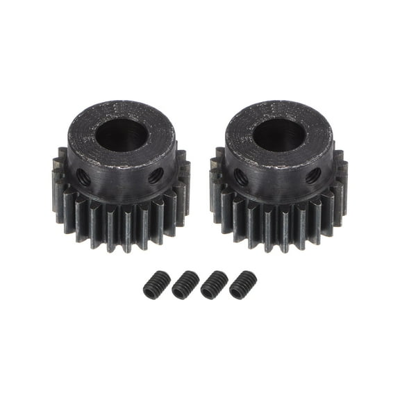 1Mod 24T Pinion Gear 8mm Bore Hardened Steel Motor Rack Spur Gear with Step for RC Car Truck Gear Drive, 2 Set