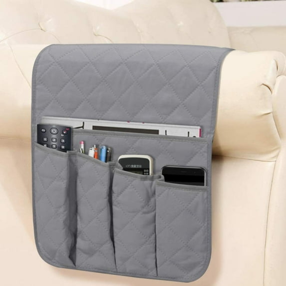 1Non Slip Couch Sofa Chair Armrest Organizer 5 Pockets Armchair Caddy Smart Phone Book Magazines Tv Remote Control Holder (Gray)