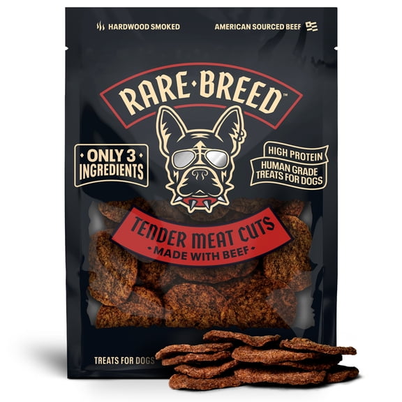 Rare Breed Dog Treats, Tender Meat Cuts Made w Beef, 3 Ingredients, Human Grade, 1 Ounce To-Go Packs, for All Size Dogs