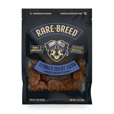 Rare Breed Dog Treats, Tender Meat Cuts Made with Pork, 3 Ingredients, Human Grade, 1 ounce To-Go Packs, for Dog Sizes
