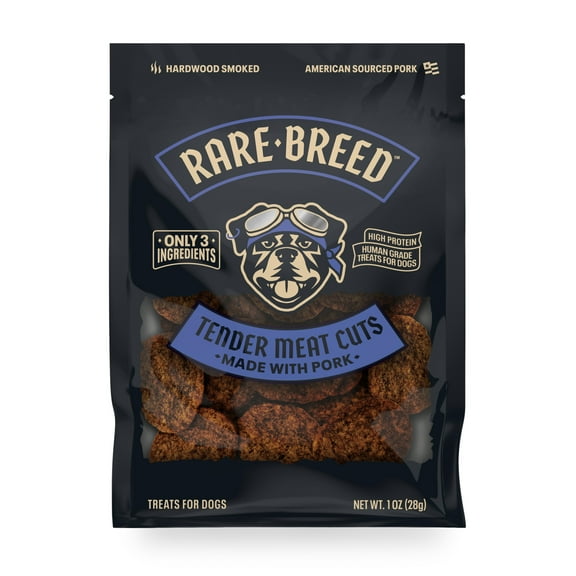 Rare Breed Dog Treats, Tender Meat Cuts Made with Pork, 3 Ingredients, Human Grade, 1 ounce To-Go Packs, for Dog Sizes