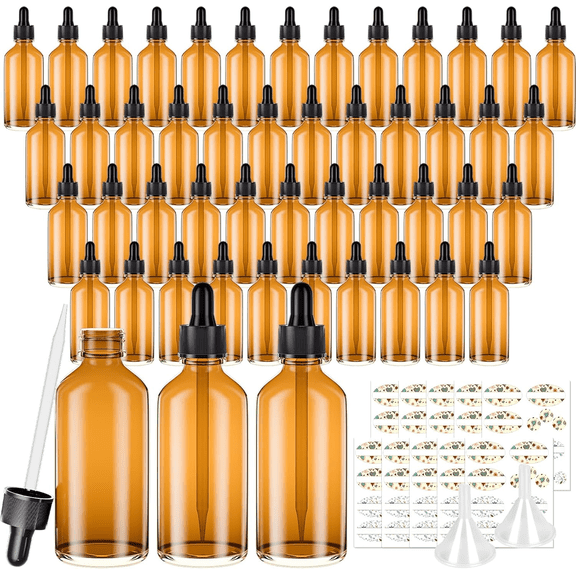 1Oz Amber Glass Dropper Bottles 48 Pack Tincture Bottles with Eye Droppers, Two