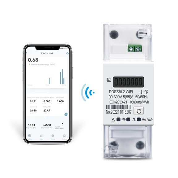 1P+N 65A Tuya WIFI Smart Bidirectional Energy Meter Timer Power Consumption Monitor KWh Meter Wattmeter ,Overload Protection