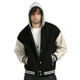thumbnail image 1 of 1PA1 Men/Women Varsity Jacket Casual Bomber Jacket Hooded Baseball Jacket,Black,M, 1 of 14
