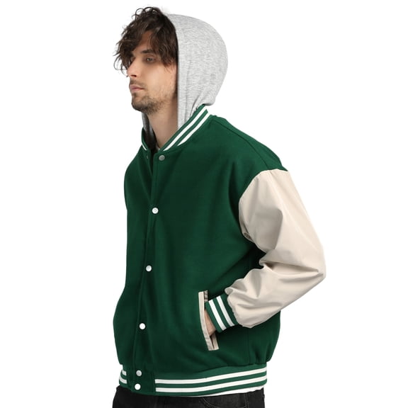 1PA1 Men/Women Varsity Jacket Casual Bomber Jacket Hooded Baseball Jacket,Green,M