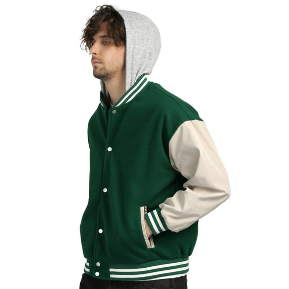1PA1 Men/Women Varsity Jacket Casual Bomber Jacket Hooded Baseball Jacket,Green,S