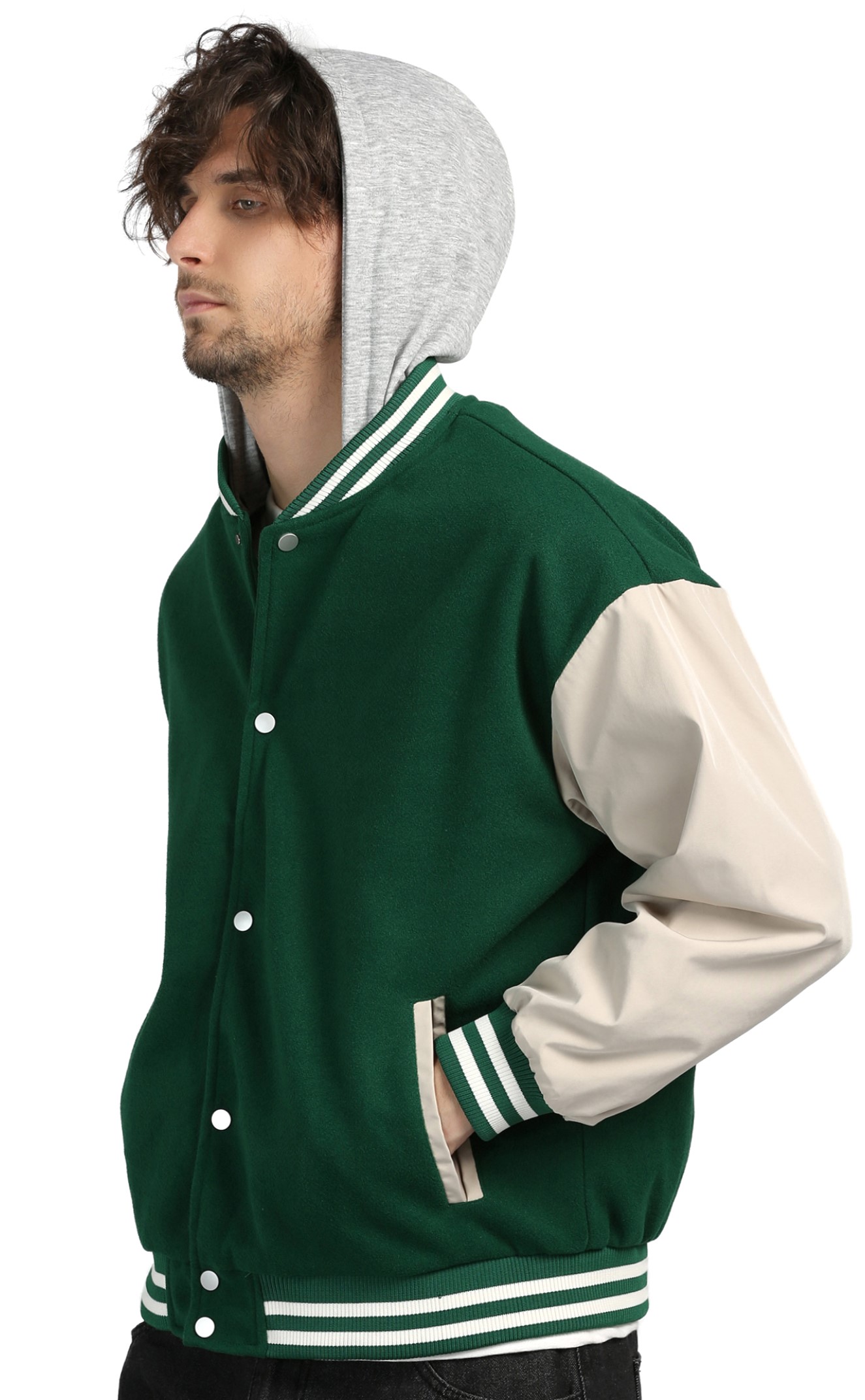 Kids Baseball Hooded Jacket – Grey & Neon Green NYC/FOX Varsity Coat For Boys & Girls