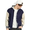 thumbnail image 1 of 1PA1 Men/Women Varsity Jacket Casual Bomber Jacket Hooded Baseball Jacket,Navy,3XL, 1 of 16
