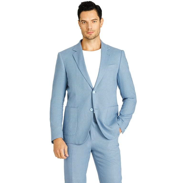 Blue Cotton-Linen Wedding Suit