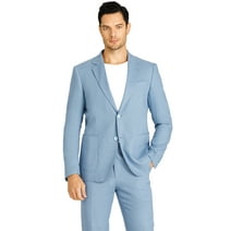 1PA1 Men's 2 Piece Linen Suit Two Button Blazer & Pant Set Business Wedding Party Suit,Blue,L