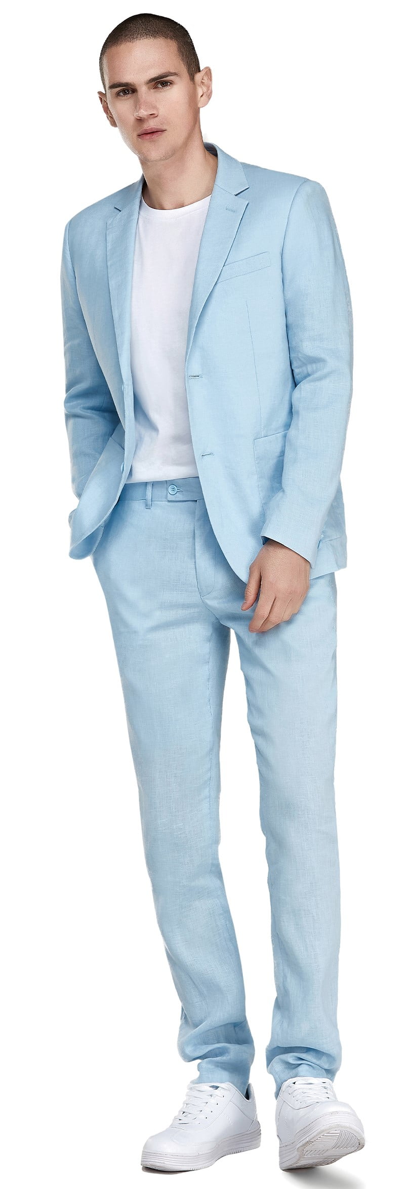 1PA1 Men's 100% Linen 2-Piece Slim Fit Suit, Light Blue, XL