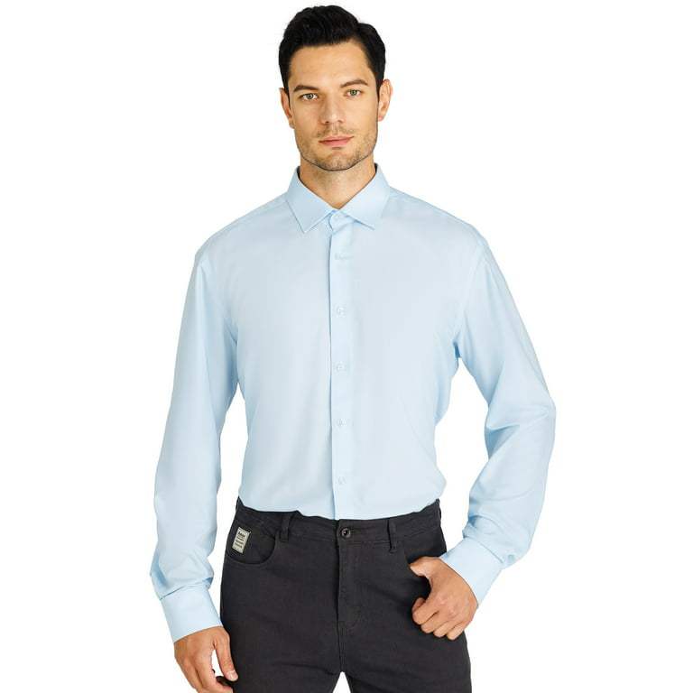 1pa1 Men's Long Sleeve Button Down Shirts Casual Formal Plain Dress Shirts,Blue,2XL