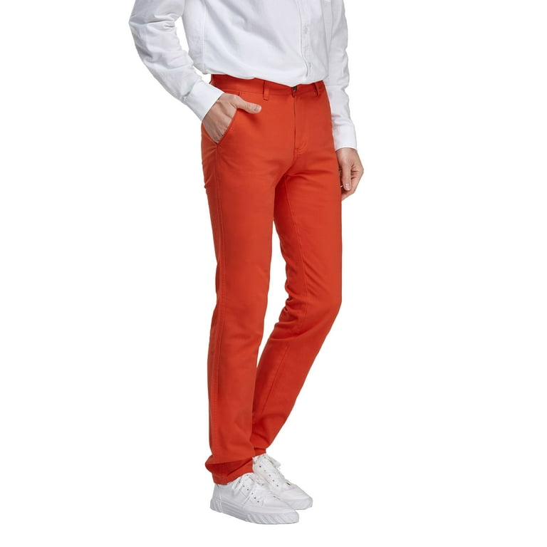 1PA1 Men's Straight Fit Flat Front Pants Cotton Casual Trousers Orange 30