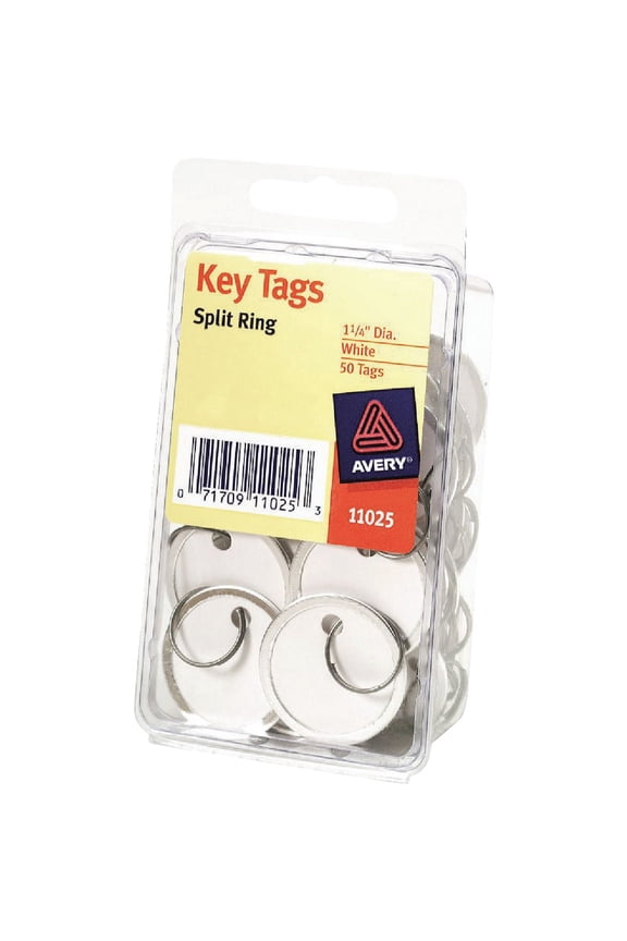 Avery Round 1-1/4 In. Split Key Ring Card Stock Tag with Metal Rim, (50-Pack)