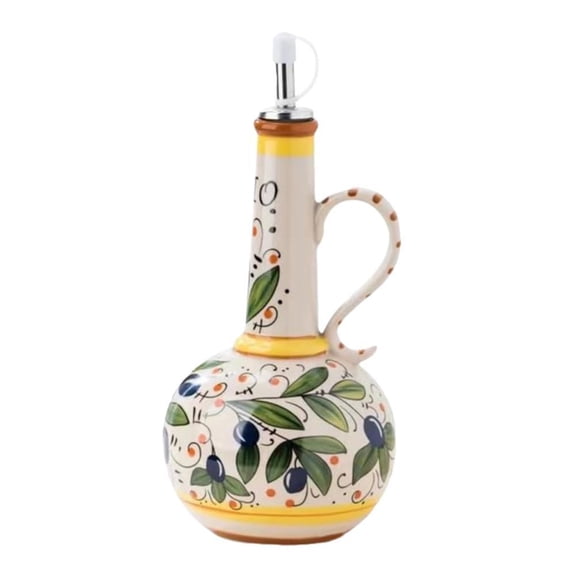 1PACK Ceramic Olive Oil Dispenser Bottle, 23oz Hand Painted Italian Ceramic Bottle, Decorative Stoneware Dispenser with Spout for Oil, Vinegar, Coffee Syrup