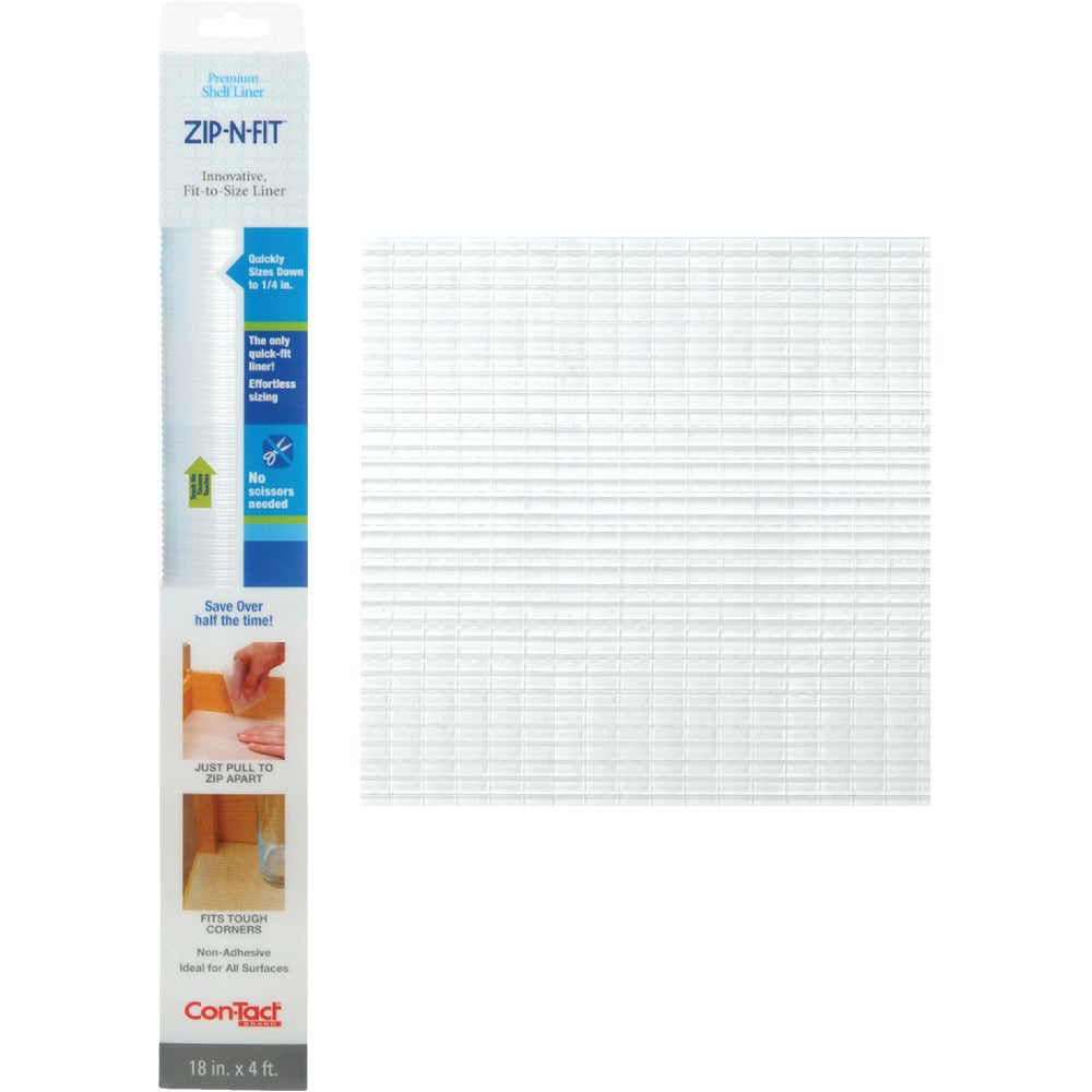 1PACK ConTact ZipNFit 18 In. x 4 Ft. Clear NonAdhesive Shelf Liner
