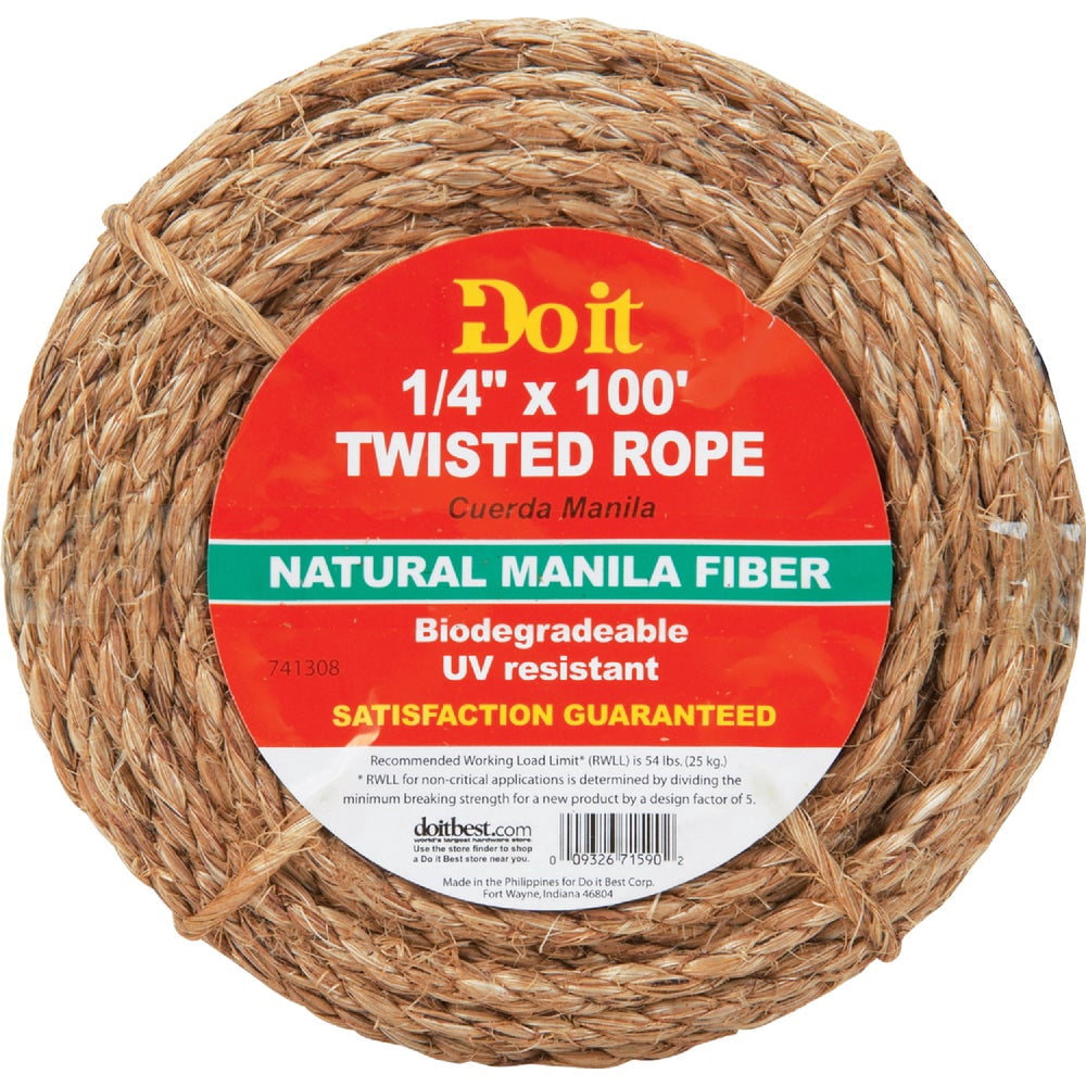 Packaged Rope 1PACK Do it Best 1/4 In. x 100 Ft. Natural Twisted Manila Fiber ...