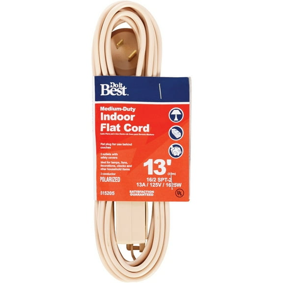 1PACK Do it Best 13 Ft. 16/2 Flat Plug Tan Extension Cord